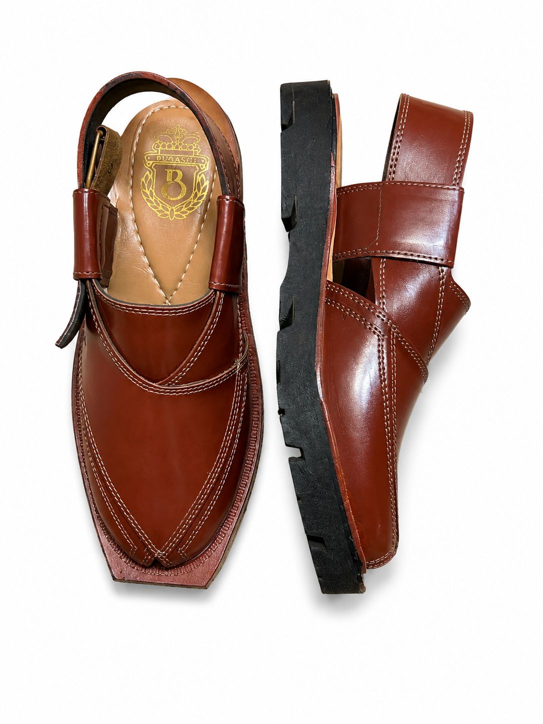 Leather Kaptaan Chappal with Heavy Rubber Sole