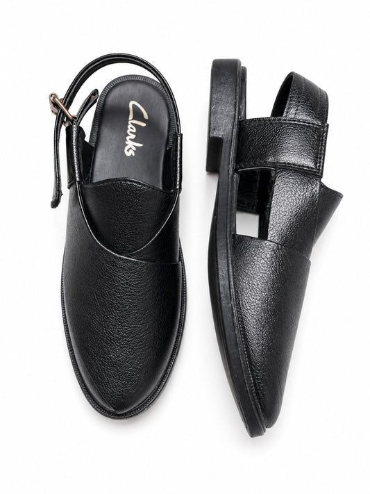Classic black leather peshawari chappal for Men
